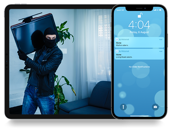 EliteCloud notification screen for alarm alerts